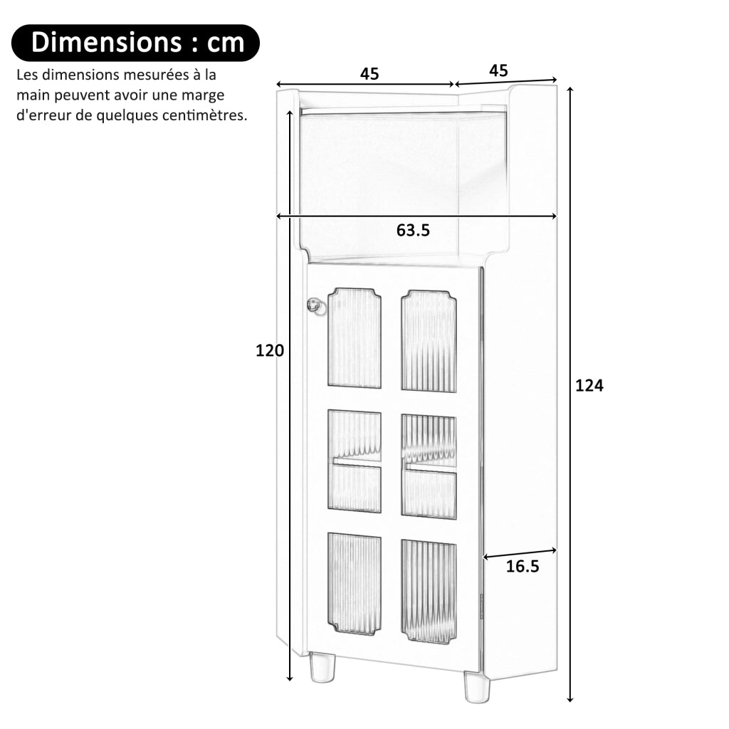 Mobile angolare con LED da app, vano aperto e vetrina a 2 livelli, per soggiorno e bagno, in MDF nero, 63.5 × 124 cm