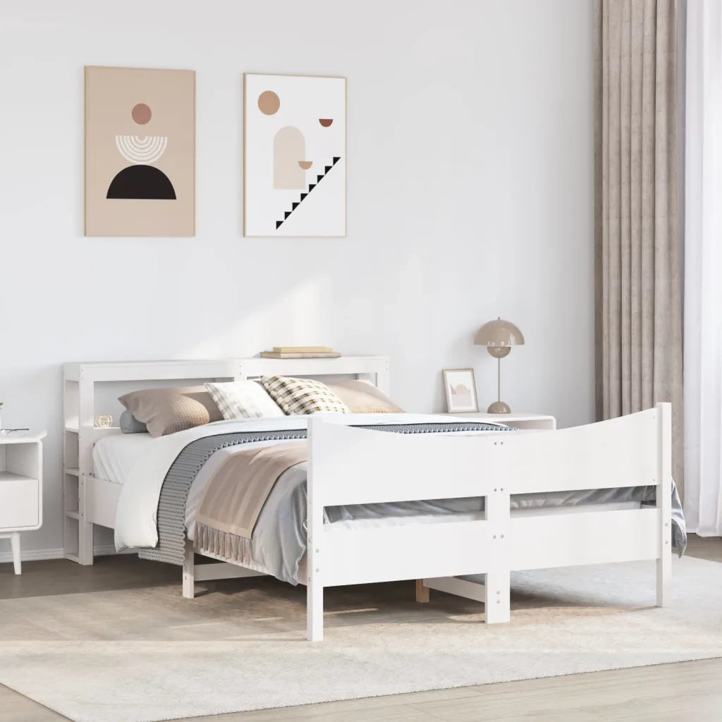 Giroletto con Testiera Bianco 140x200 cm Legno Massello di Pino
