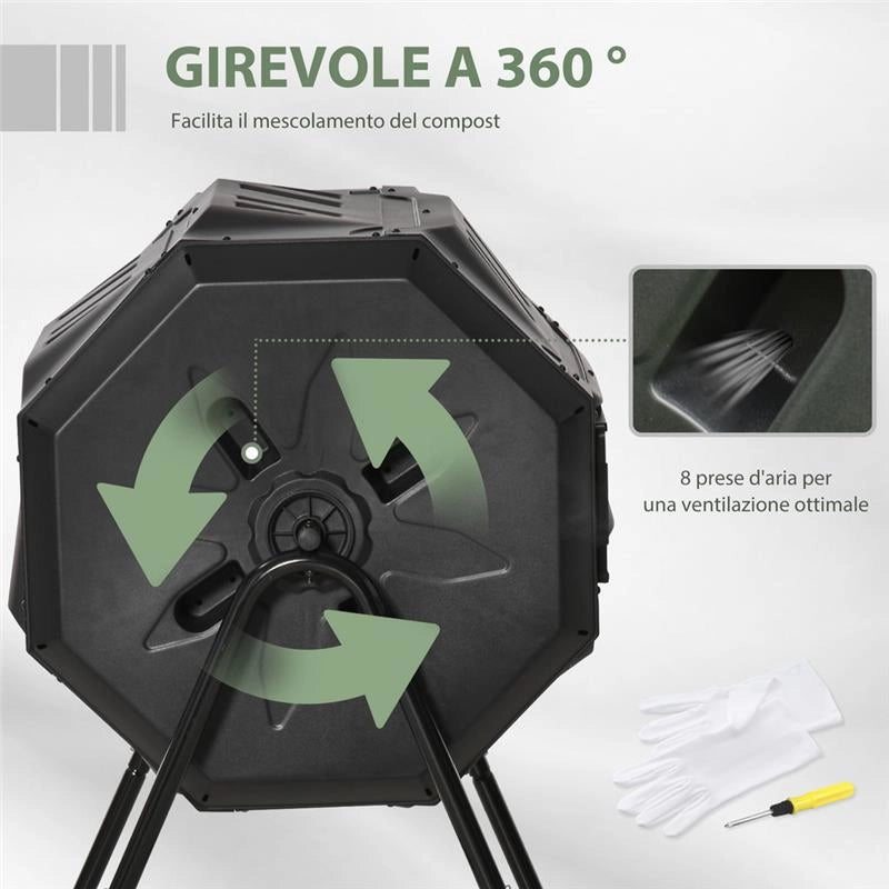 COMPOSTIERA DOMESTICA DA 160L DA GIARDINO E DA BALCONE IN PLASTICA PP