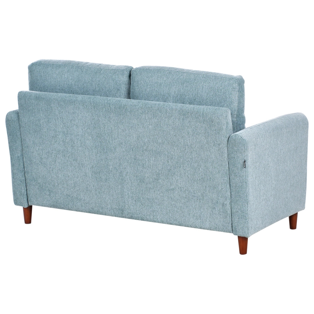 Set da salotto composto da divani da 2 e 3 posti rivestito in tessuto azzurro con braccioli soggiorno stile moderno