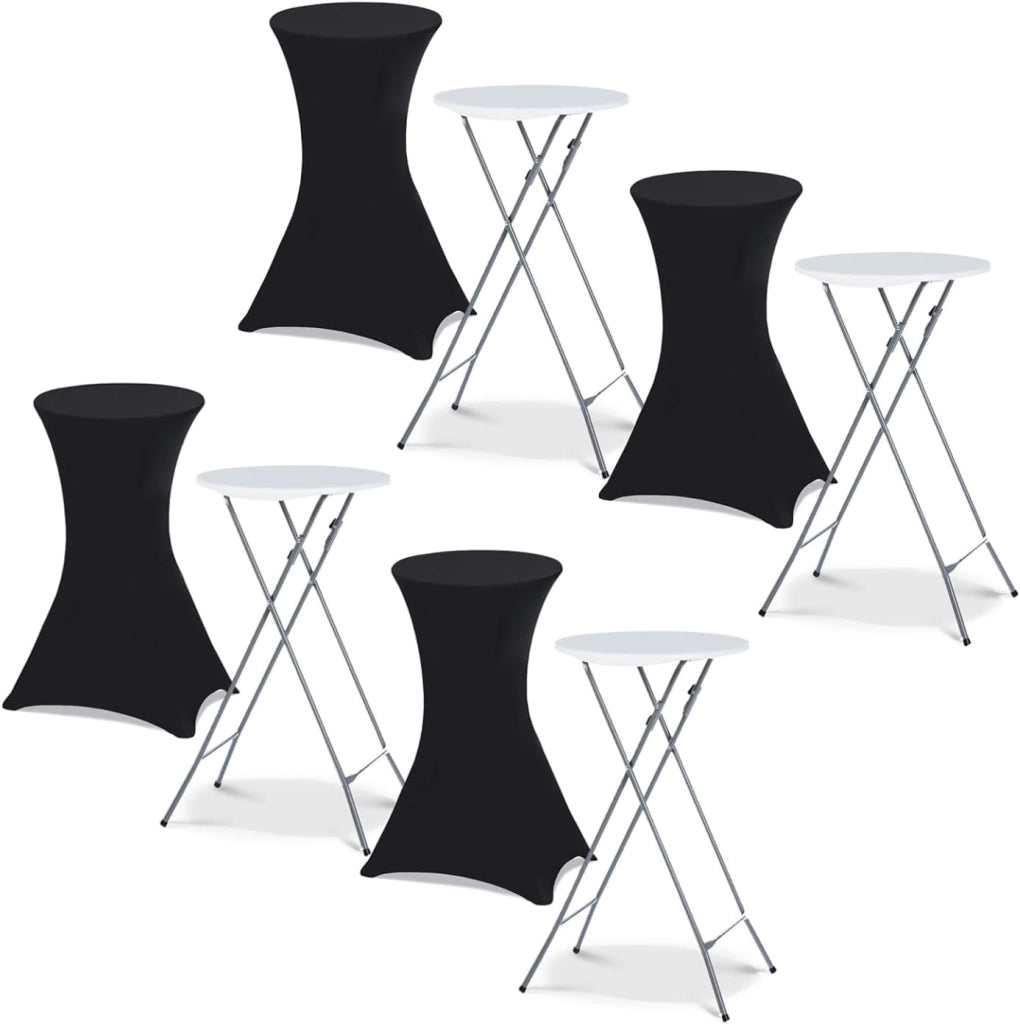 Set di 4 tavoli alti pieghevoli da 105 cm e 4 coperture nere