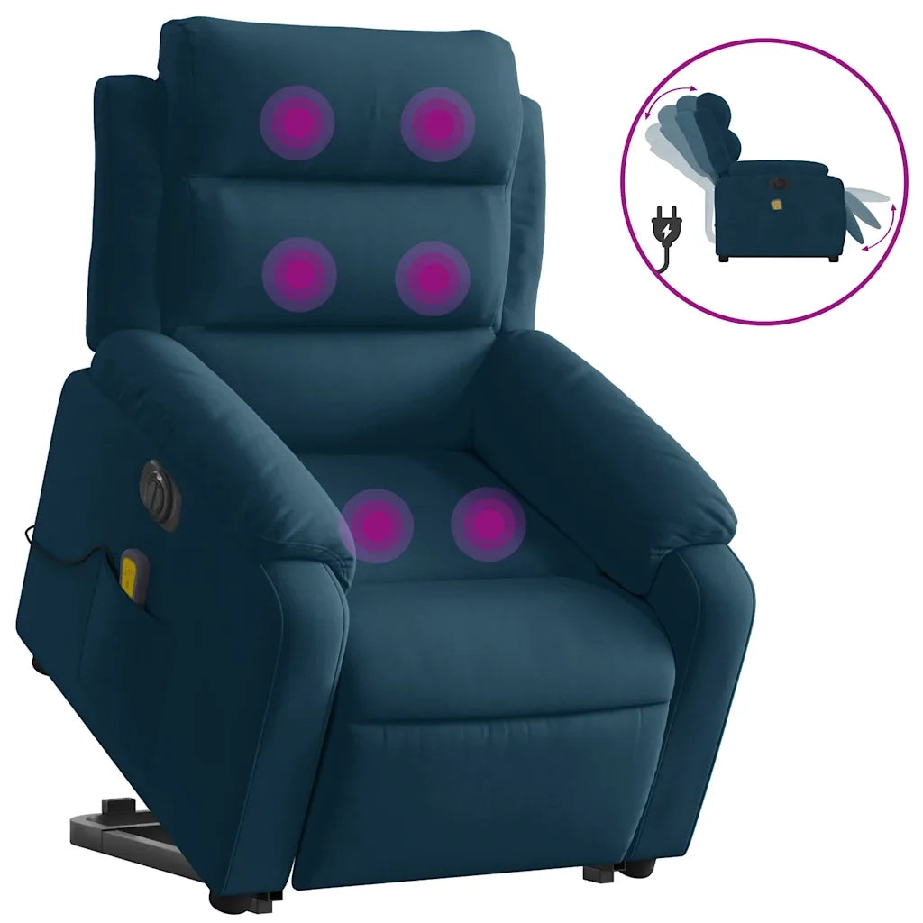 Poltrona Alzapersona Massaggi Elettrica Reclinabile Blu Velluto