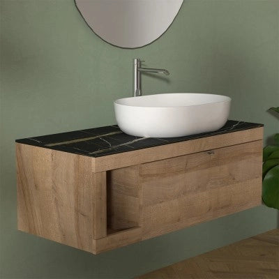 Mobile bagno portalavabo sospeso 110 cm miele con top portoro Maya