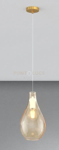 SOSPENSIONE OTTONE SAT. 1 LUCE VETRO PICCOLO AMBRA 1193OS-SP-AM