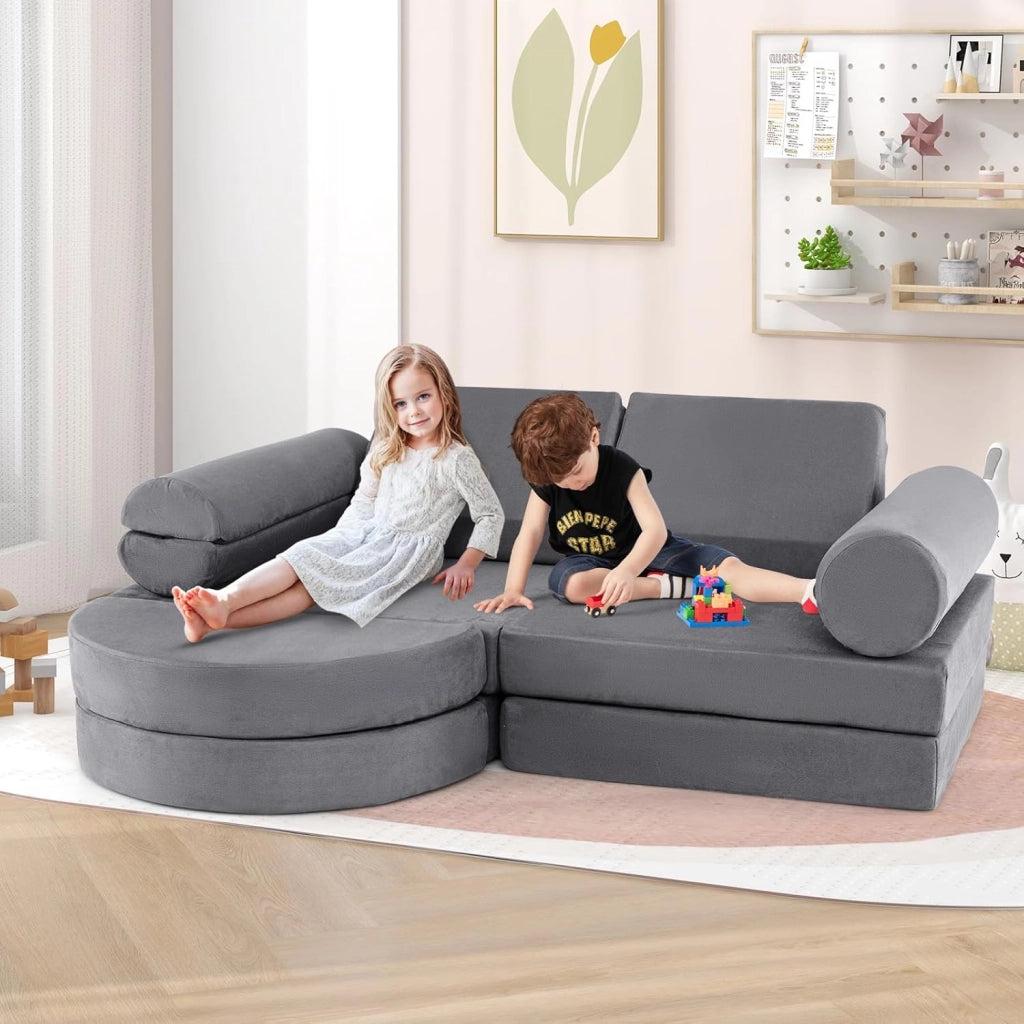 Divano in stile Block 13 Pezzi per Bambini, Divanetto Convertibile per Asilo, Cameretta e Soggiorno, Cuscini Bambini Gioco Blocchi (Grigio)