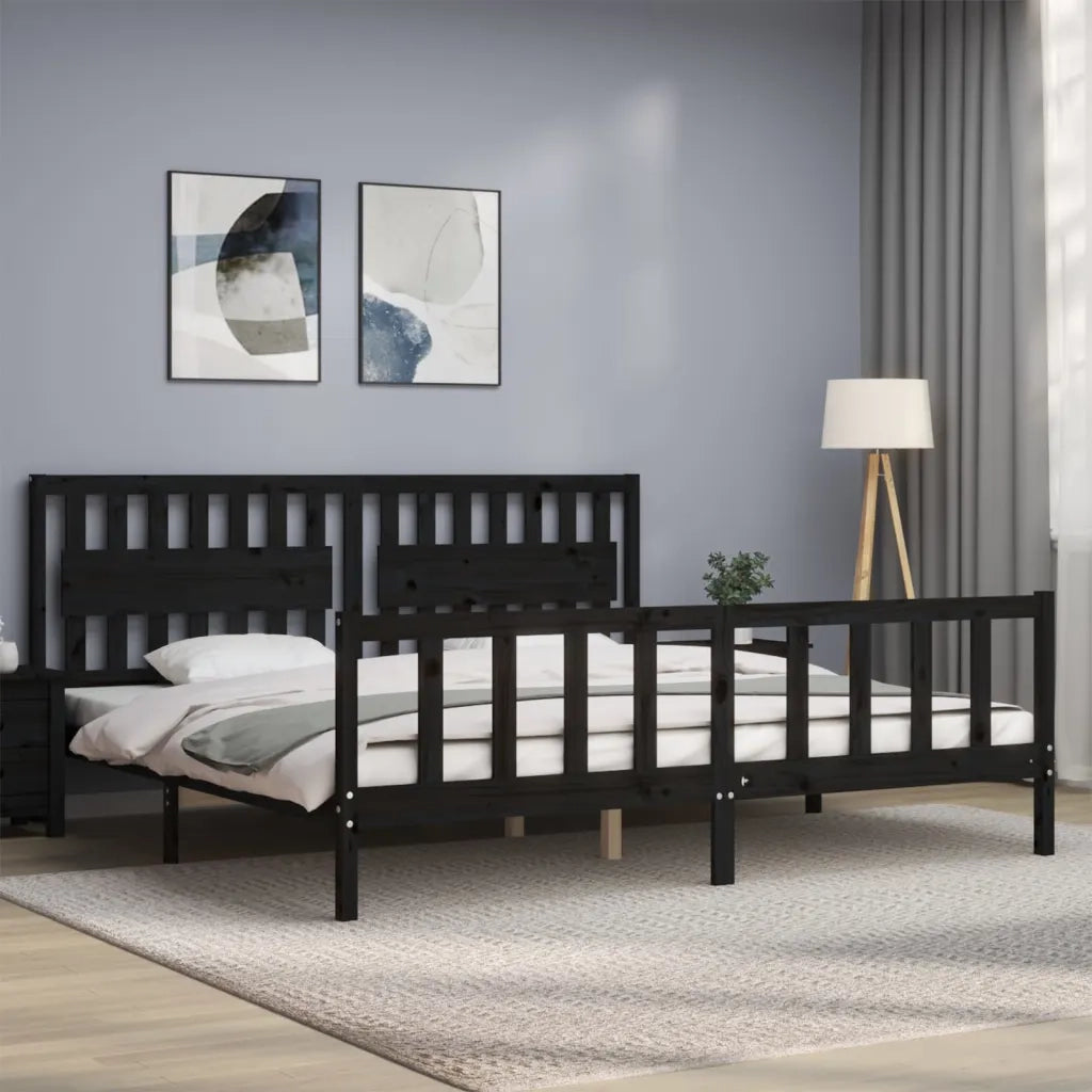 Giroletto con Testiera Nero 200x200 cm in Legno Massello 3192450