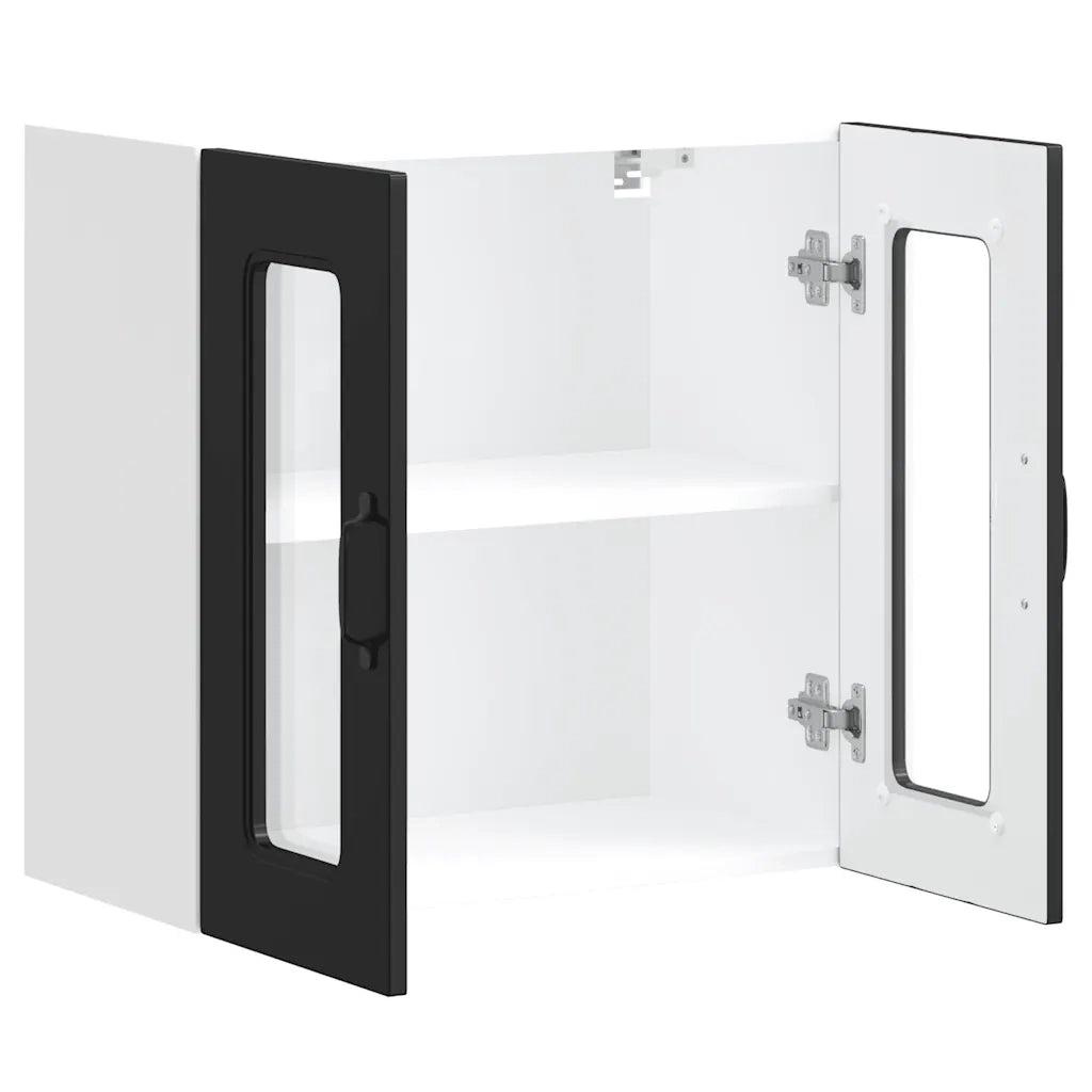 Pensile da Cucina | Mobile da Cucina con Porta in Vetro Kalmar Nero Truciolato