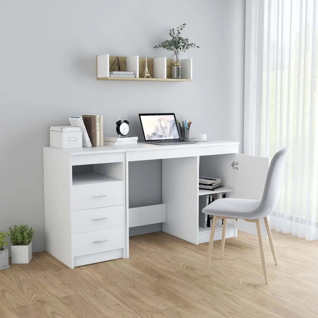 Scrivania | Tavolo da Ufficio Bianca 140x50x76 cm in Legno Multistrato