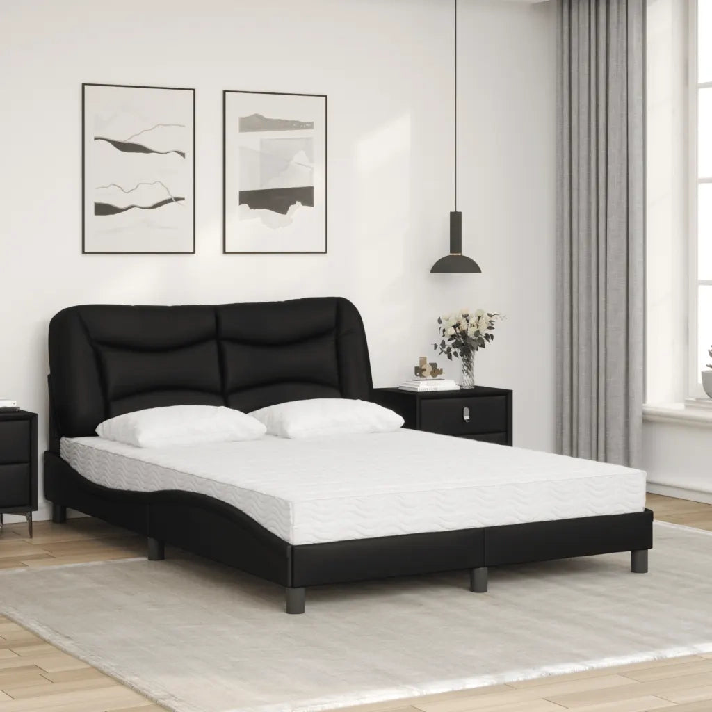 Letto con Materasso Hvar Nero 140x190 cm in Similpelle