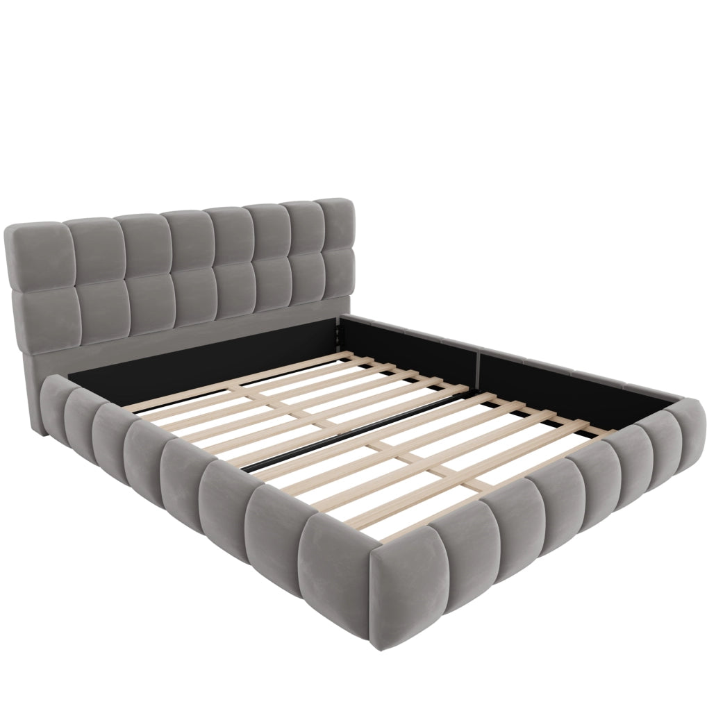 Letto imbottito classico 140x200 cm grigio con testiera e sponde imbottite