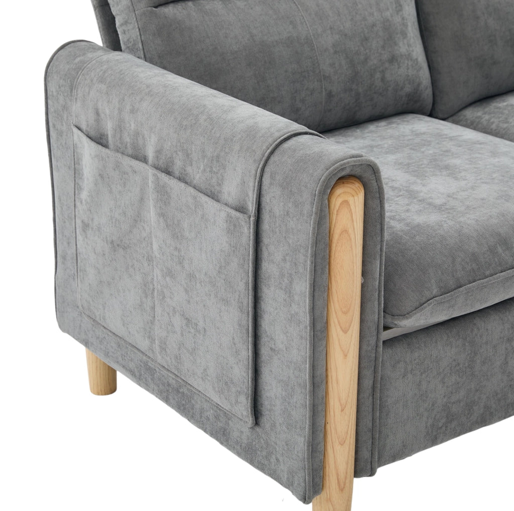 Divano modulare 4 posti con 2 pouf contenitore in ciniglia grigio chiaro HAVRYA