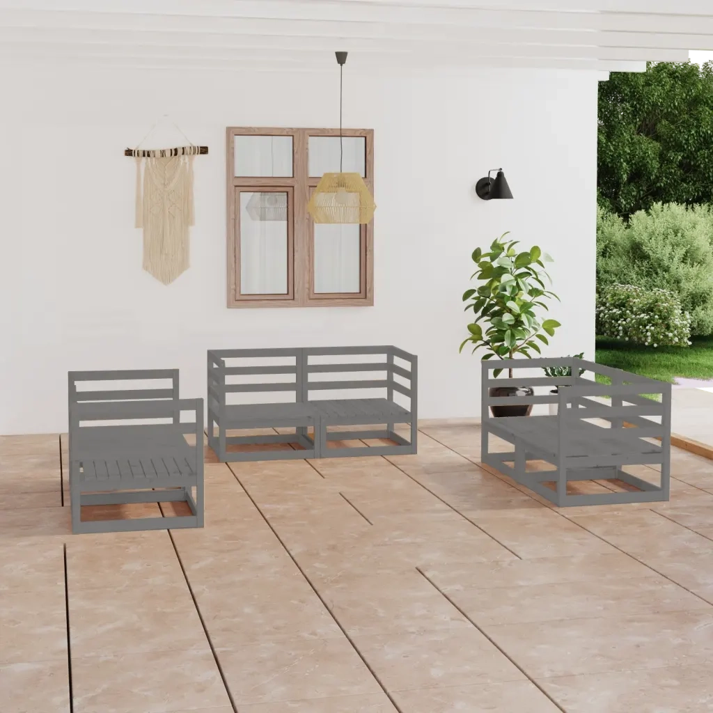Set Divani da Giardino 6 pz Grigio in Legno Massello di Pino 3075441