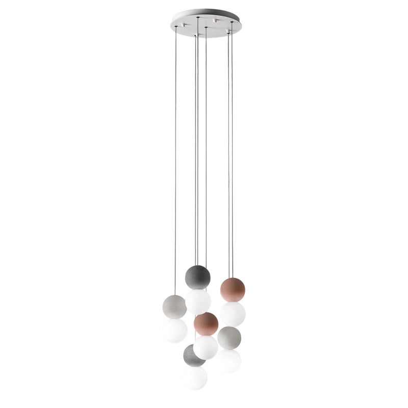 Sfera - Lampada a sospensione 6 luci con sfere in cemento e vetro opale - 6XG9 max 6X7W, design moderno, IP20, lampadine escluse