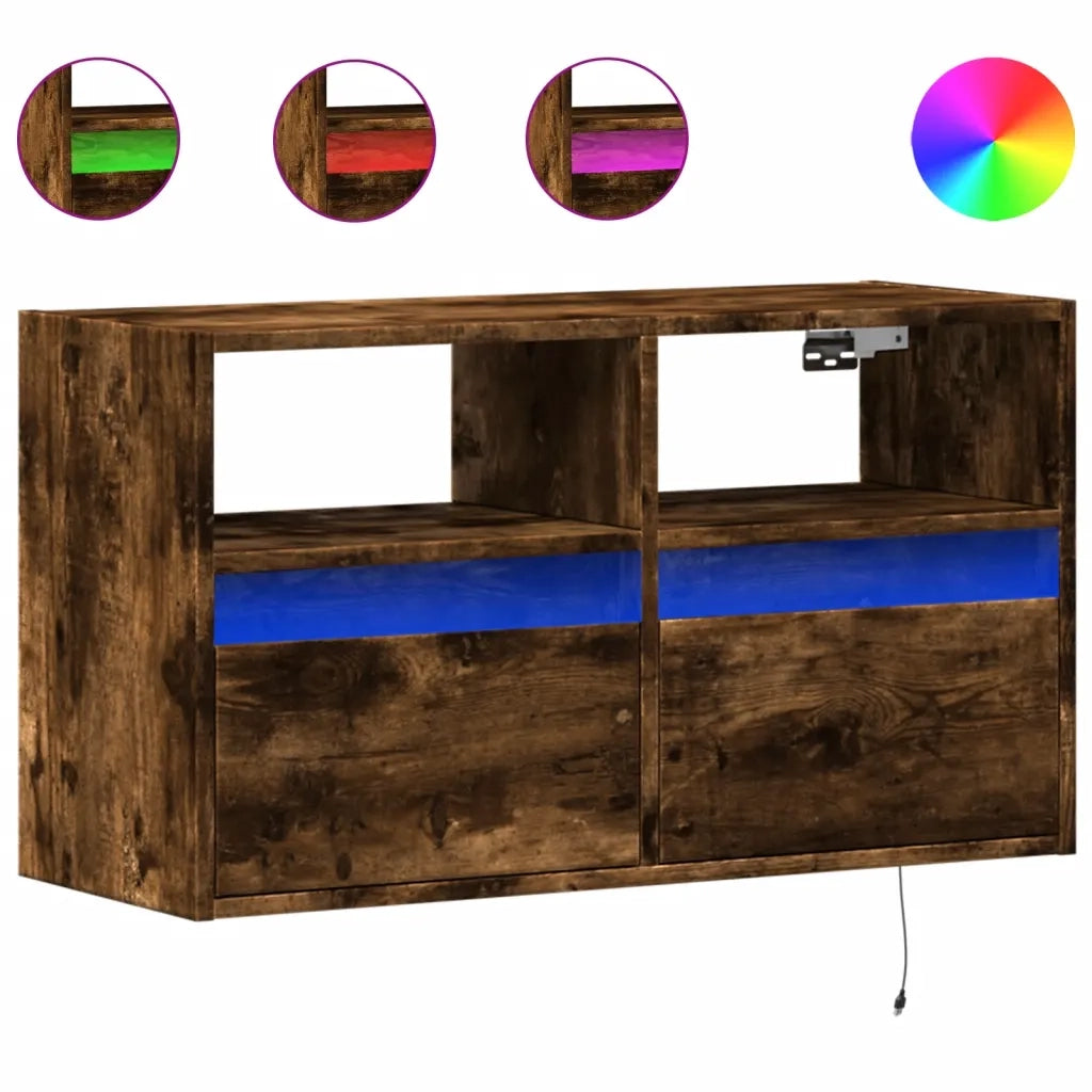 Mobile TV a Parete con Luci LED Rovere Fumo 80x31x45 cm 852331