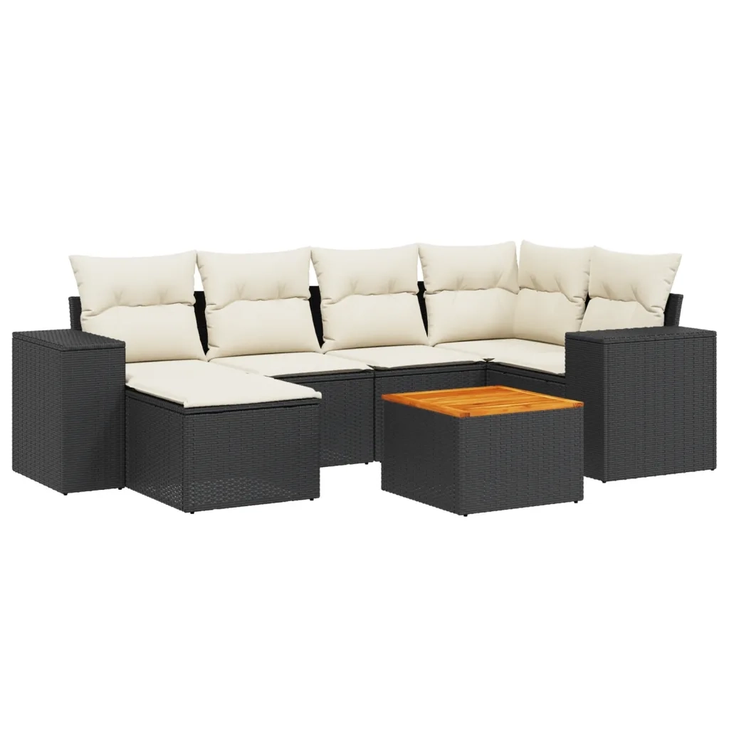 Set Divani da Giardino con Cuscini 7pz Nero Polyrattan 3225545