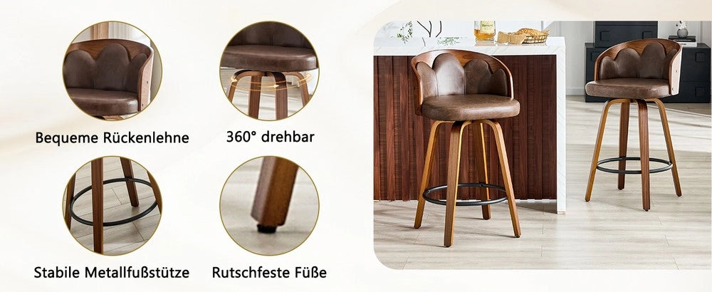 Set 2 Sgabelli da Bar con Schienale Floreale ¨C MINIMAL ¨C Legno Curvo, Ecopelle, Metallo, Moderno