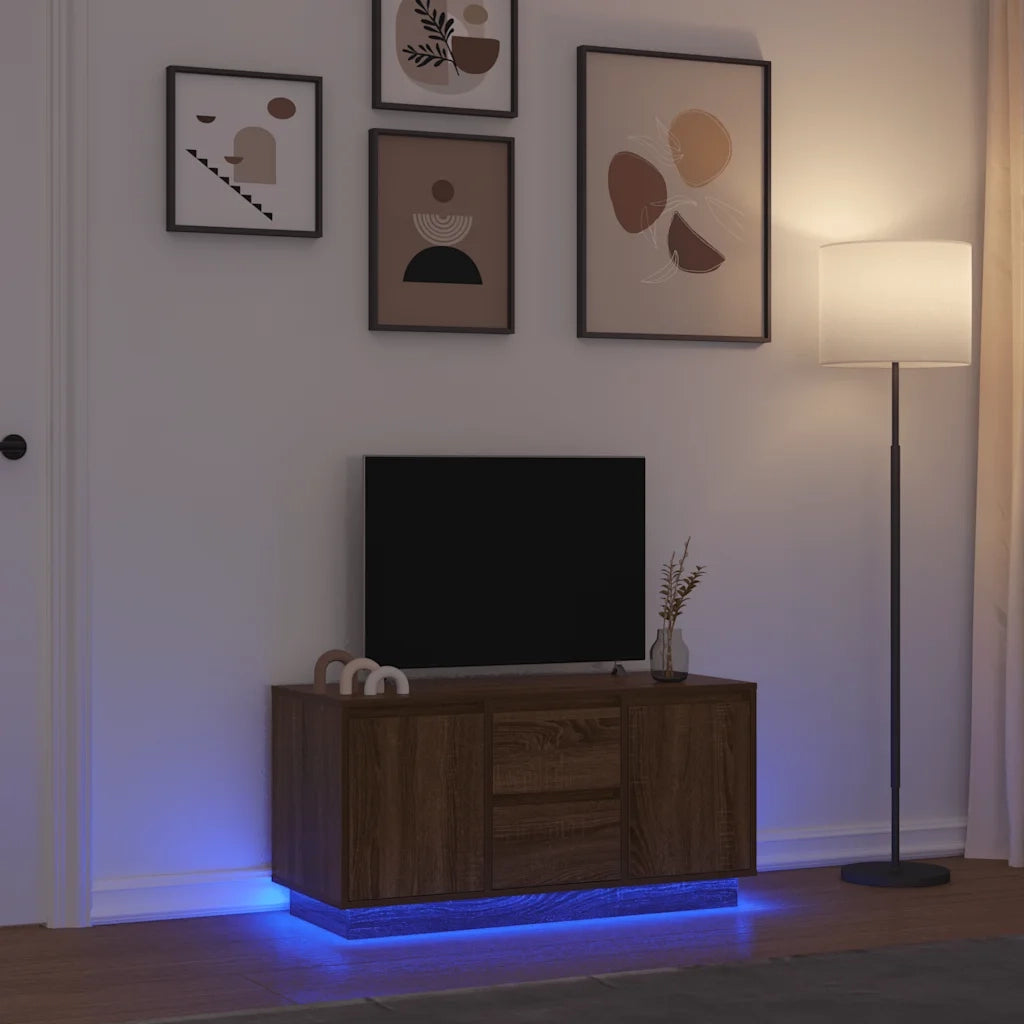 Mobile Porta TV con Luci LED Rovere Marrone 100x41x50 cm