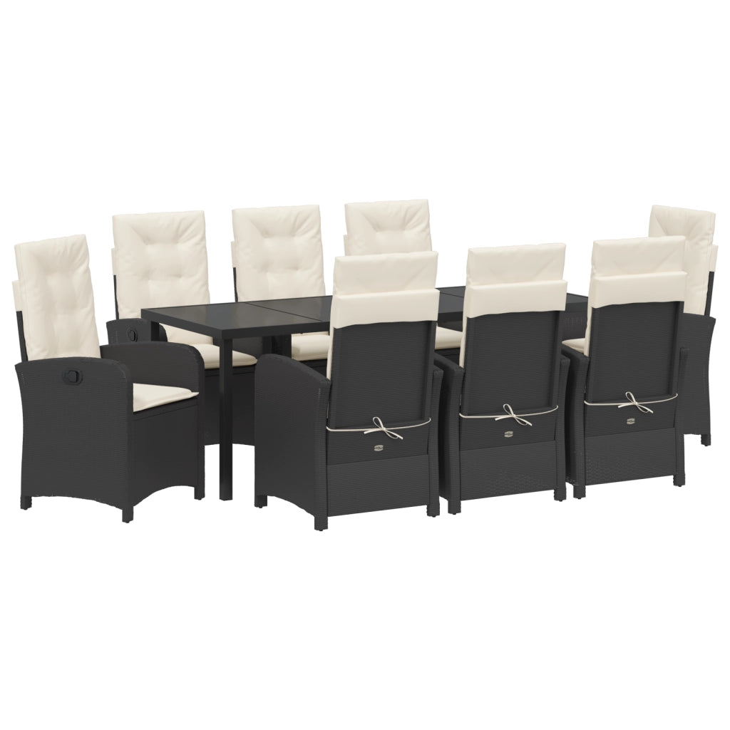 Set da Pranzo da Giardino 9 Pezzi con Cuscini Rattan Polare Nero