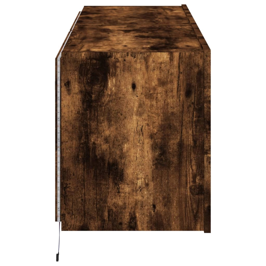 Mobile TV multimediale da parete mensola TV credenza mobile TV sala da pranzo soggiorno camera da letto e luci LED 2 pezzi rovere affumicato 60 x 35 x 41 cm marrone 02_0029144