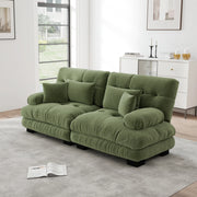 Divano modulare con seduta profonda e cuscini lombari e decorativi per soggiorno in ciniglia verde 220 × 77 × 81 cm