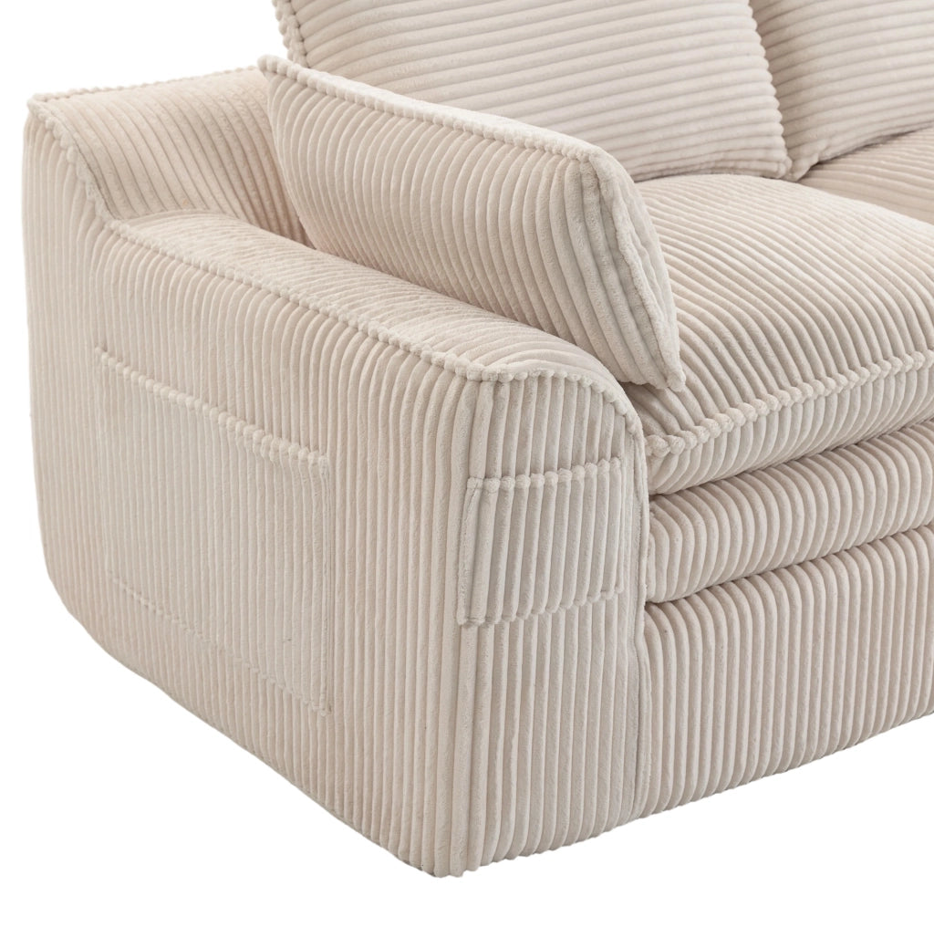 Divano modulare ULEVR 335x167x85 cm in velluto a coste beige con tasche laterali e molle interne