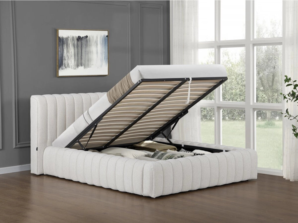 Letto matrimoniale in tessuto "Tignes" con contenitore - 160 x 200 cm - Beige