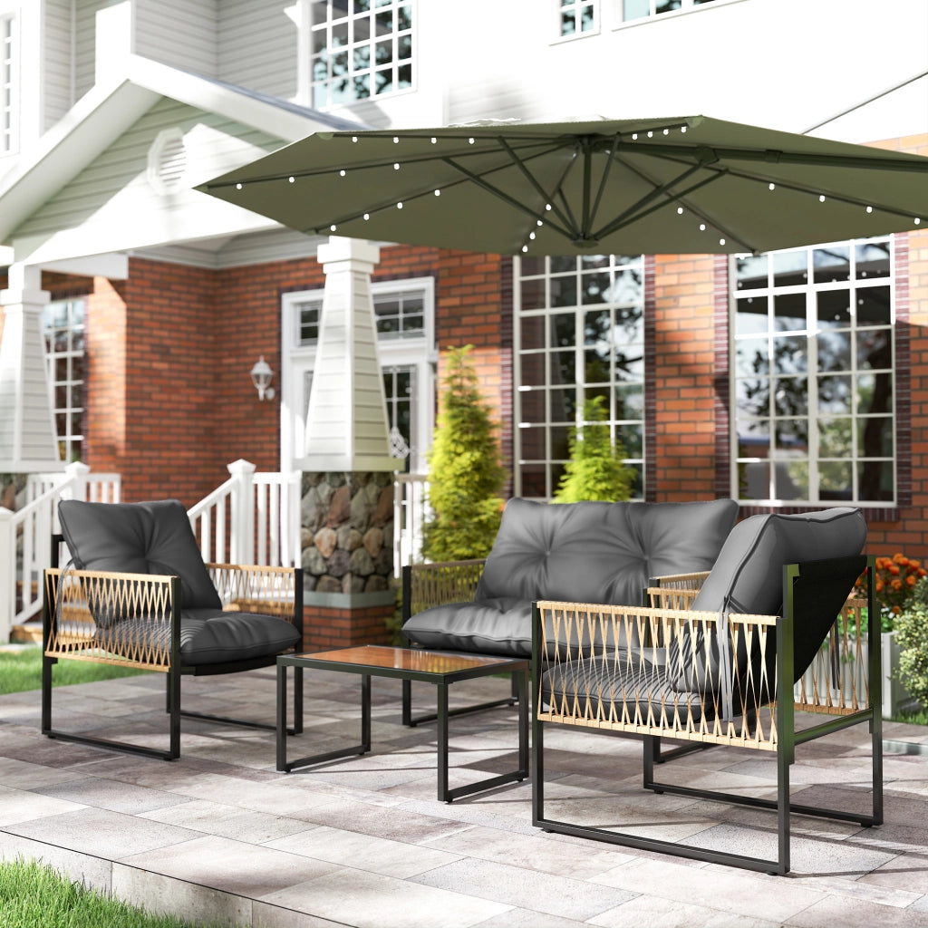 Set Giardino Esterno con Divano 2 Posti Sedie e Tavolino in Polyrattan Grigio ¨C zephmum ¨C Grigio