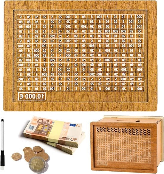 Cassa di Risparmio per Adulti Cassa di Risparmio in Legno con Spazio per Incrociare Numeri Cassa di Risparmio in Legno Riciclabile con Spazio per la Moneta Abitudine di Risparmiare Sviluppare € 10000