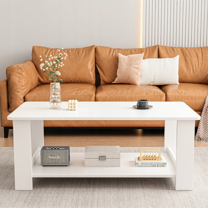 Panca tavolino bianco moderno con ripiano salotto loft grande 100 cm