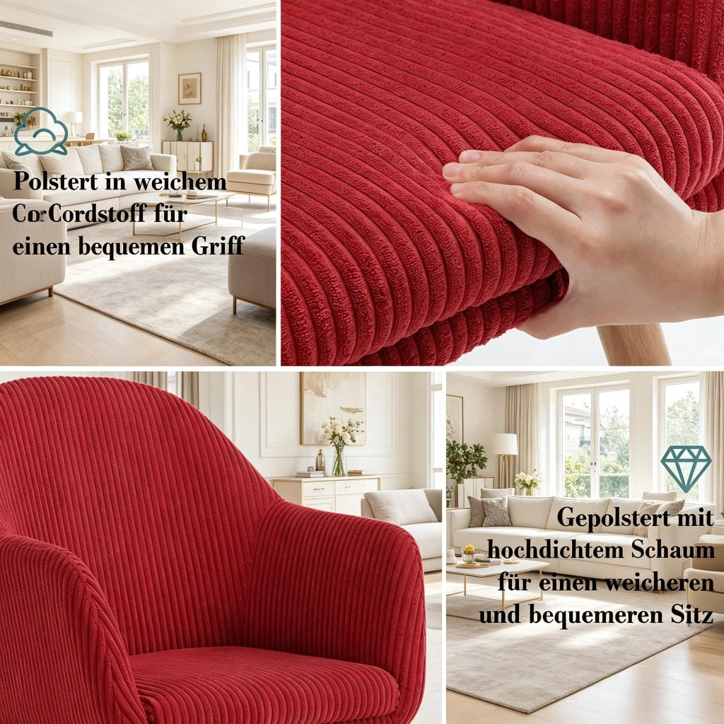 SEDIA Imbottita con Braccioli 53,5x46x83,5 cm Velluto a coste Rosso