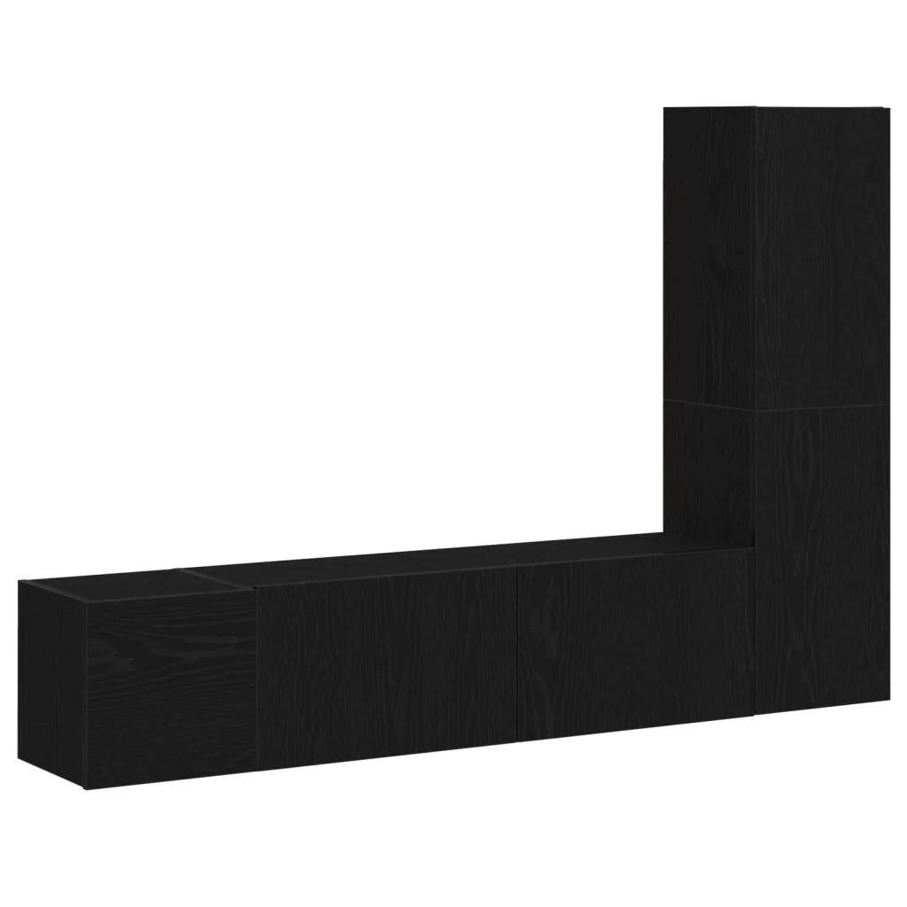 Set mobile TV 4 pz-Credenza per TV Rovere Nero 130,5 x 30 x 140 cm