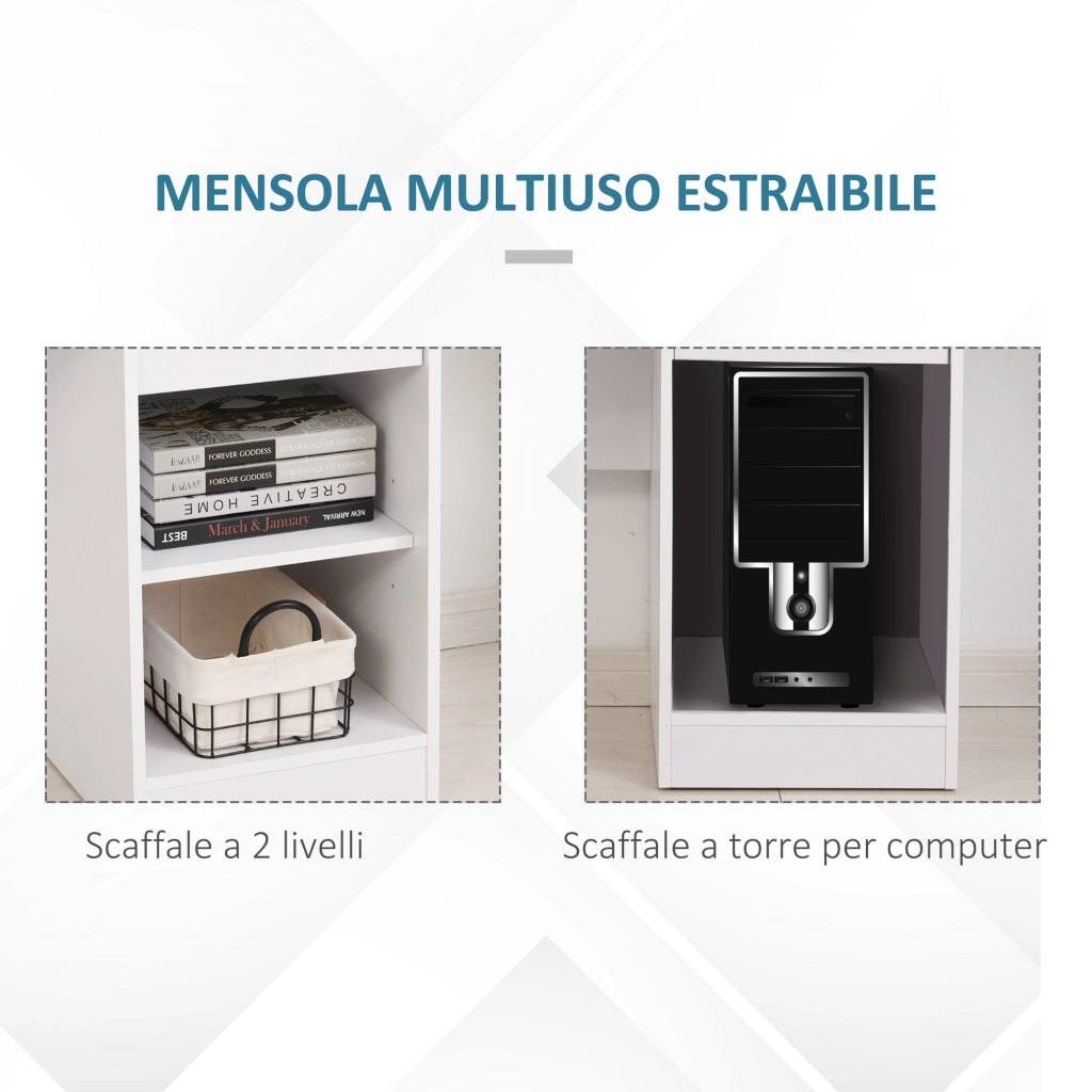Scrivania per Computer Compatta in Legno Bianco con Ripiano Tastiera e Mensole ¨C zephmum ¨C 104x48x95.5cm