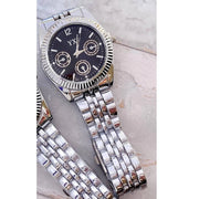 Trade Shop - Orologio Da Polso Yx Uomo Analogico Calendario Elegante Silver Quadrante Nero -