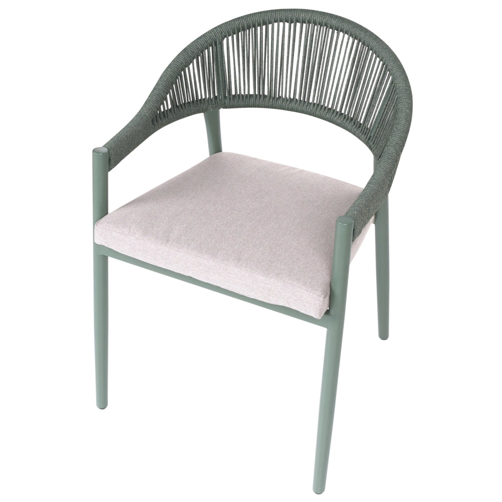 Set di 4 Sedie da Giardino in Alluminio Verde con Verniciatura a Polvere e Cuscini Tortora per Esterni