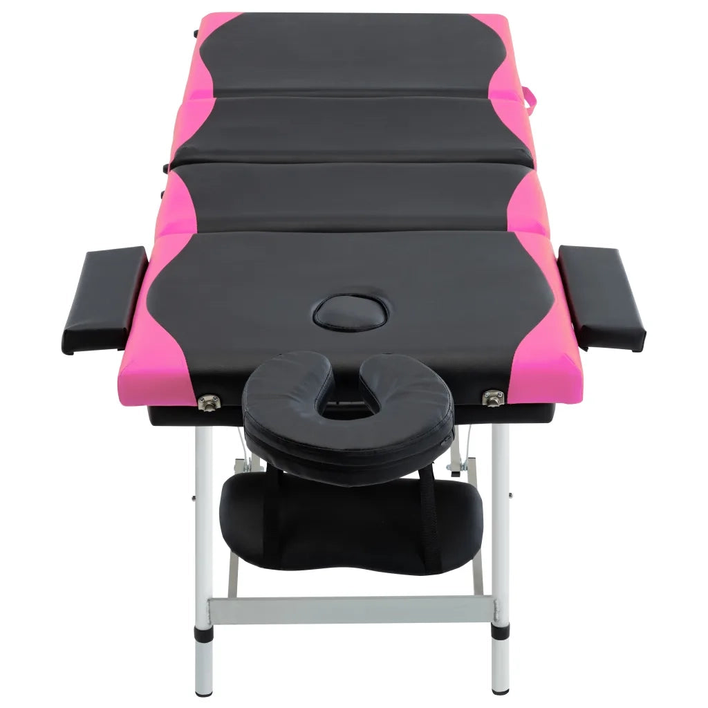 Lettino Massaggio Pieghevole 4 Zone in Alluminio Nero e Rosa 110248