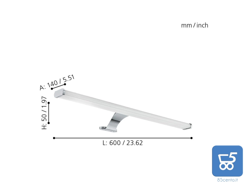 Lampada da Specchio Cromata Lunghezza 60 cm a LED Protezione Schizzi IP44 Luce Calda 1680 lumen - ESPOSTA NO CONFEZIONE