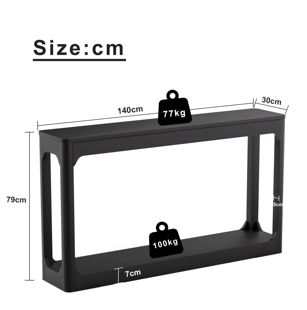 Tavolo consolle nero 140 cm in MDF con ripiani aperti