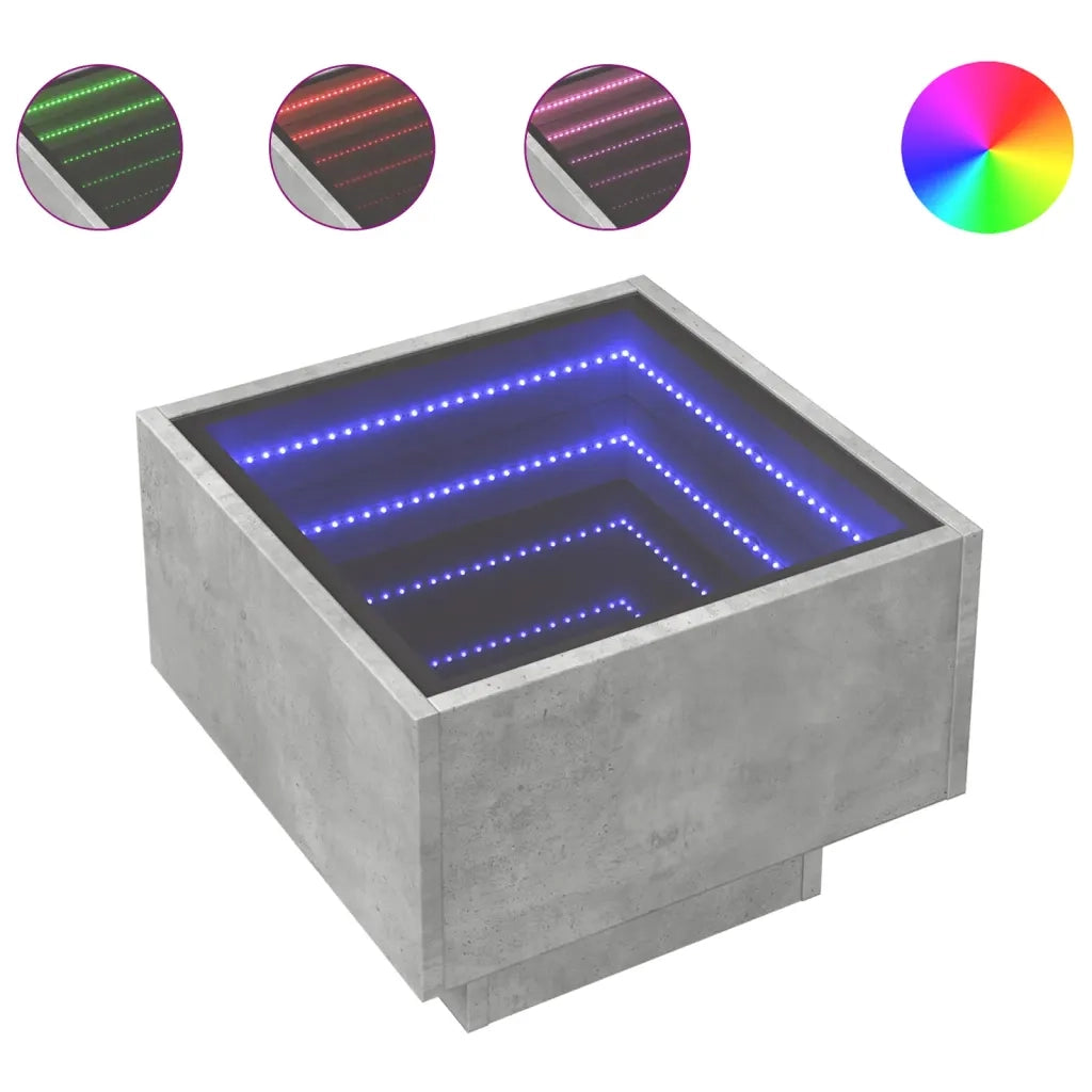 Comodino | Armadio da Notte | Mobiletto da notte con LED Infinity Grigio Cemento 40x40x30 cm