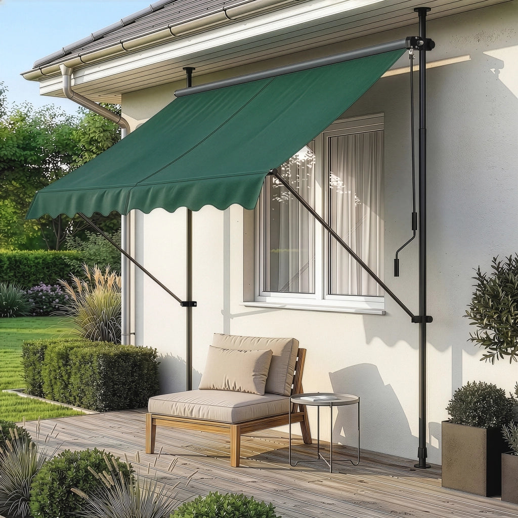 Tenda da Sole a Muro con Pali di Supporto Telescopici Parasole 150 x 120 cm (LxP) Verde Scuro pro.tec