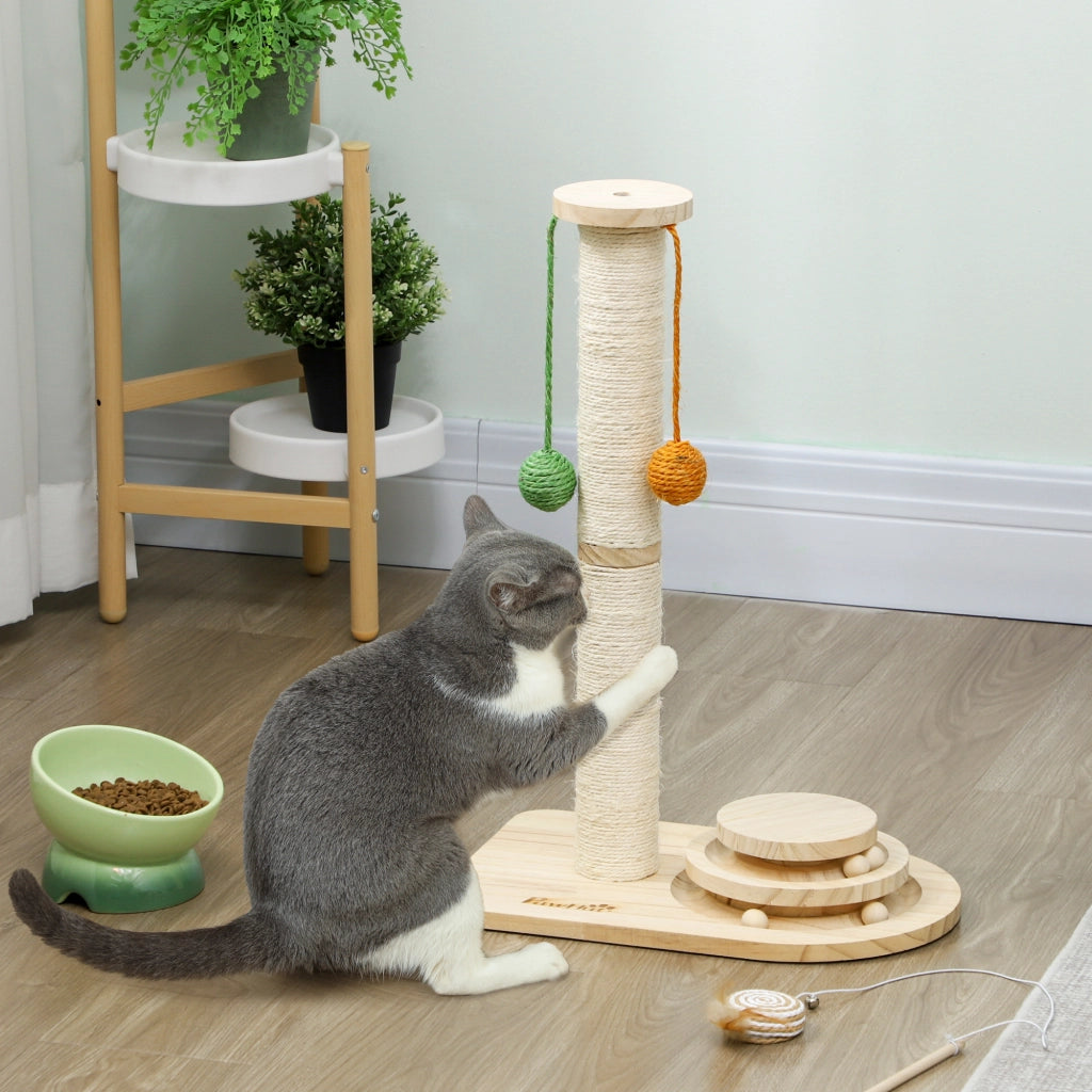 Tiragraffi per Gatti 56,5 cm ¨C Xylo ¨C Legno Naturale con 3 Palline Gioco
