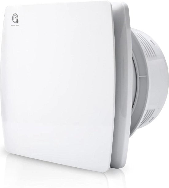 Ventilatore per bagno 100 mm con sensore di umidità e valvola di ritorno - funzionamento silenzioso - bagno e cucina - bianco
