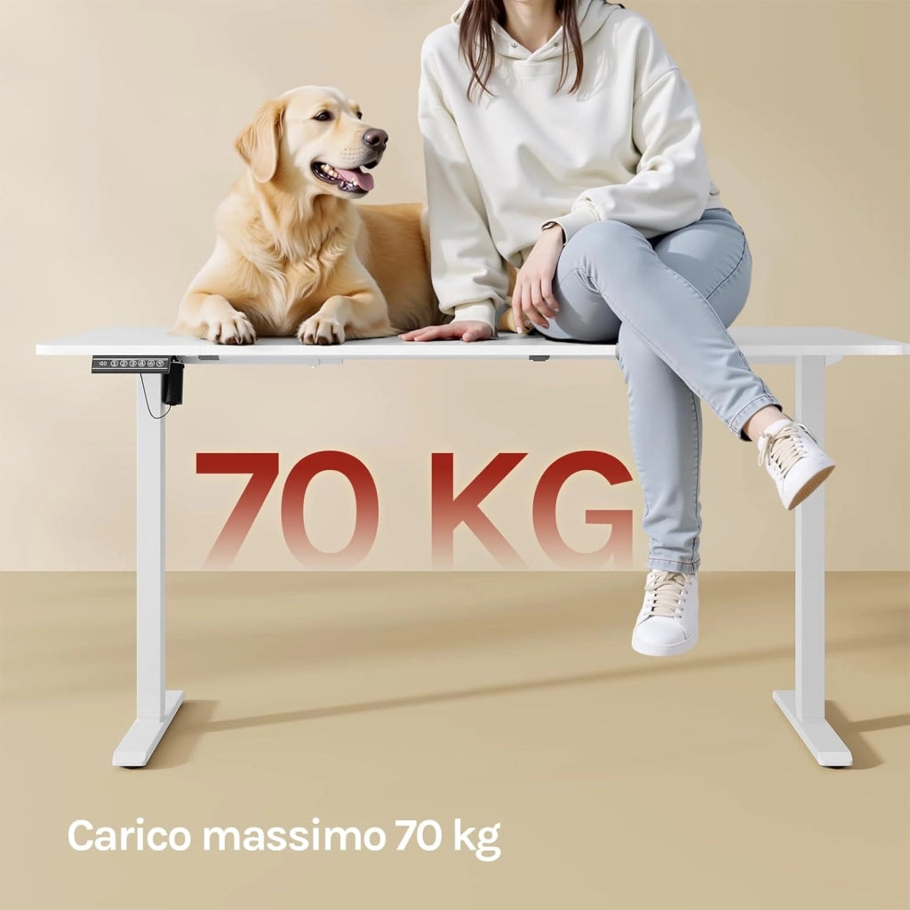 Telaio Scrivania Regolabile in Altezza, Telaio da Scrivania in Piedi, Supporto Elettrico da Tavolo, Standing Desk con 4 Funzioni Memoria, Anti-collisione, 72-120 cm, Bianco