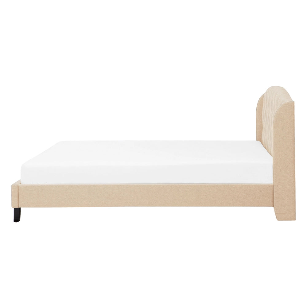 Letto a doghe Beige Poliestere Tessuto Imbottito Poggiatesta Trapiantato 140 x 200 cm Doppia Dimensione Design Moderno