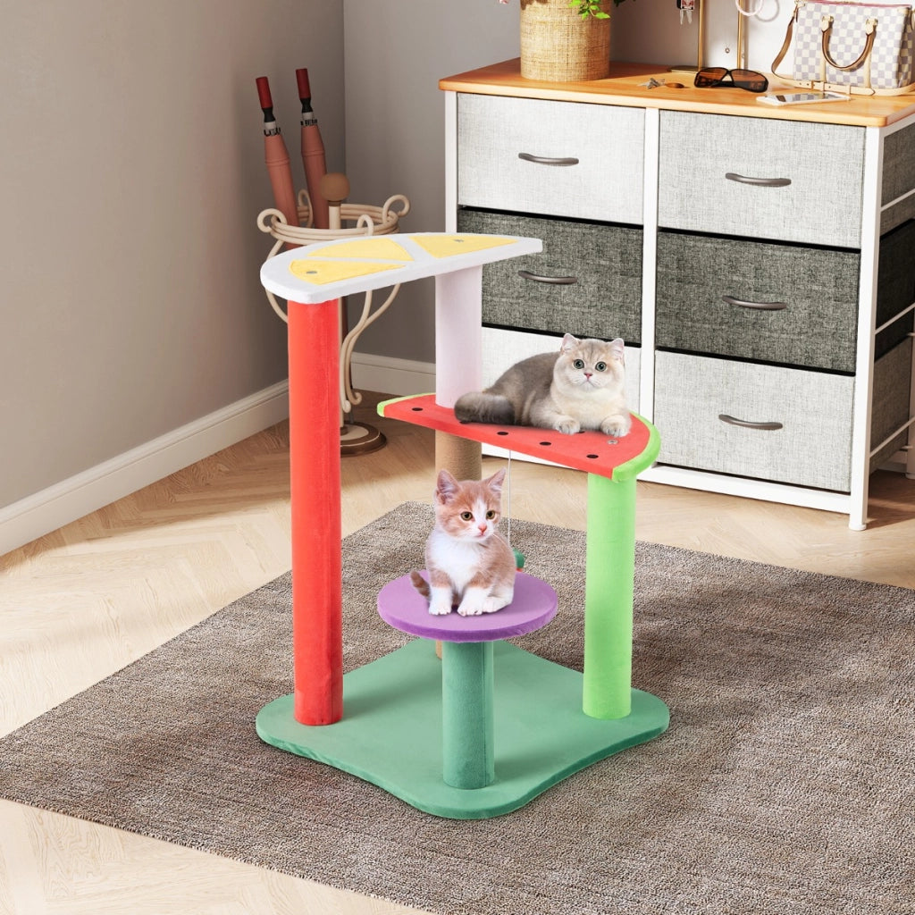 Albero per gatti da 69cm con piattaforme a forma di frutta, Torre per gatti carino con posto per graffiare-Alberi Tiragraffi