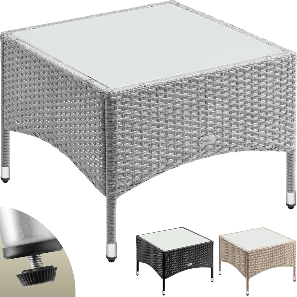 ® Tavolino da Giardino Esterno in Polyrattan 58x58x42cm Piano in Vetro Tavolo Basso da Caffè Quadrato Poggiapiedi