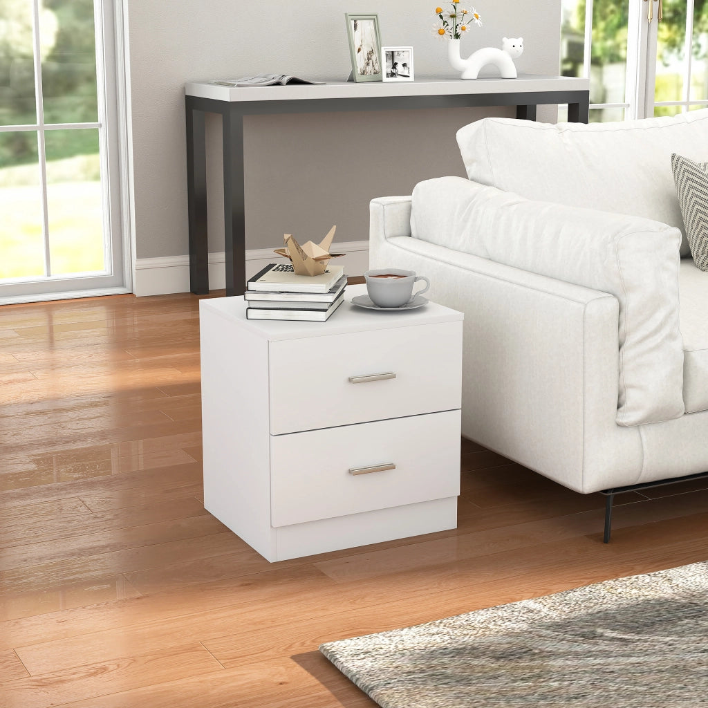Tavolino da notte con 2 cassetti ¨C Zephmum ¨C Bianco 45x39,5x49 cm