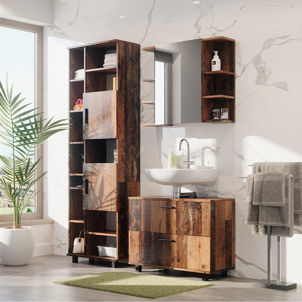Vicco Set di mobili da bagno Rovere rustico 3 parti, con colonna