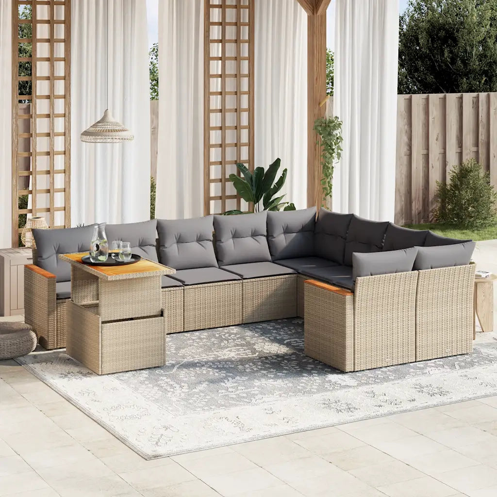 Set Divano da Giardino 10 pz con Cuscini Beige in Polyrattan 3273243