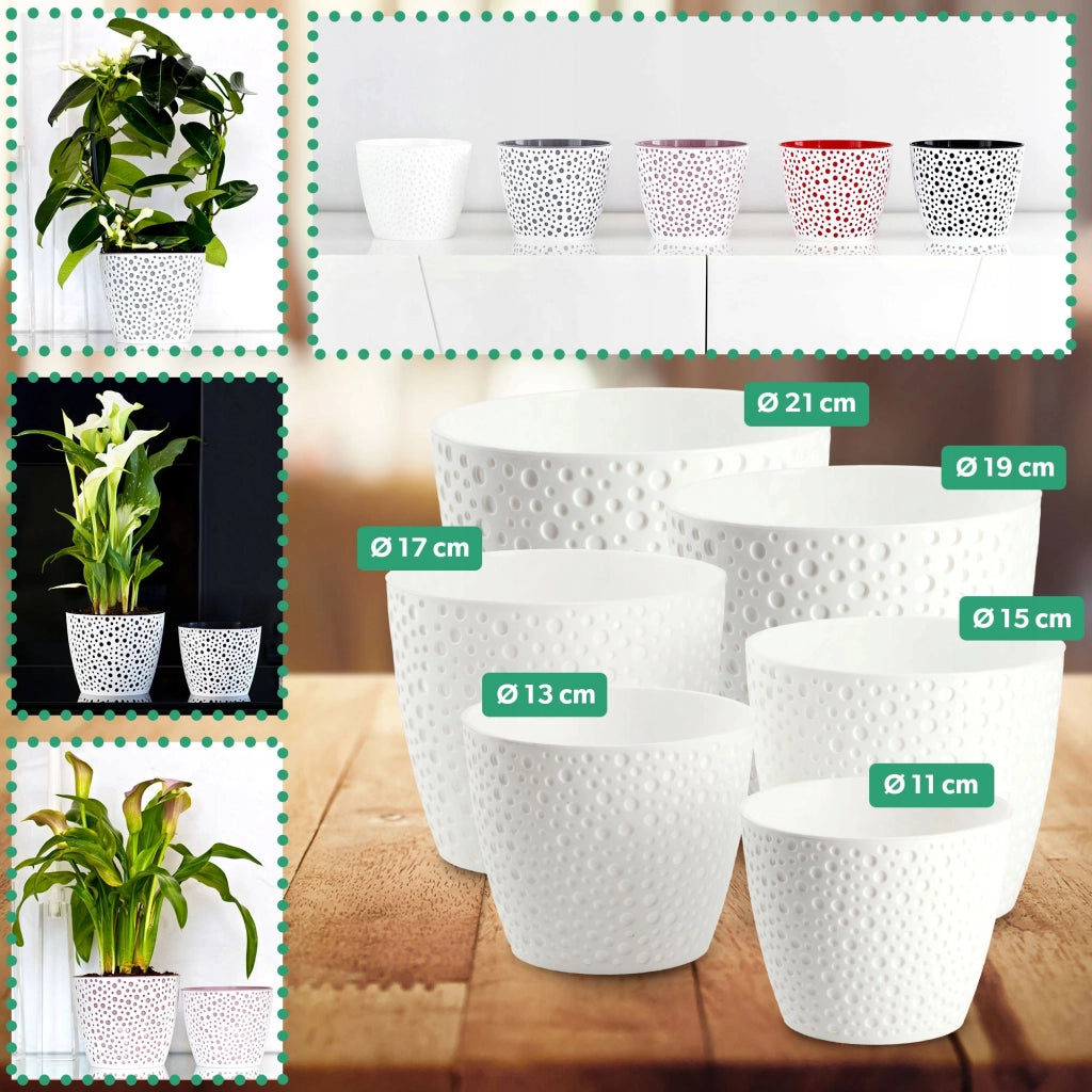 Vaso da fiori KADAX, vaso da fiori, coperchio rotondo, supporto per fiori in plastica, 21 cm, bianco