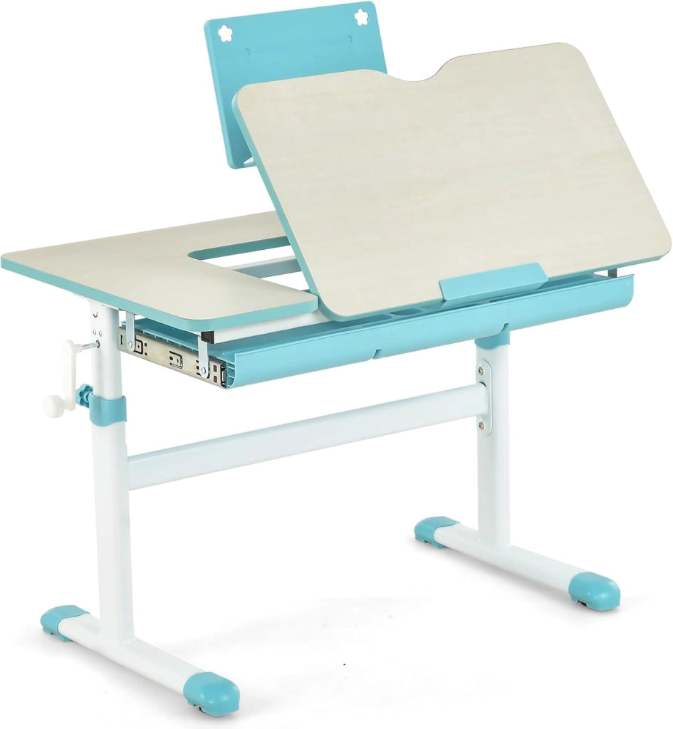 Scrivania per bambini, tavolo per bambini, altezza regolabile, grande vassoio inclinabile a 7 livelli, cassetto portaoggetti, 80 x 51,5 x 51-73 cm, per studio, lettura, disegno, regalo per